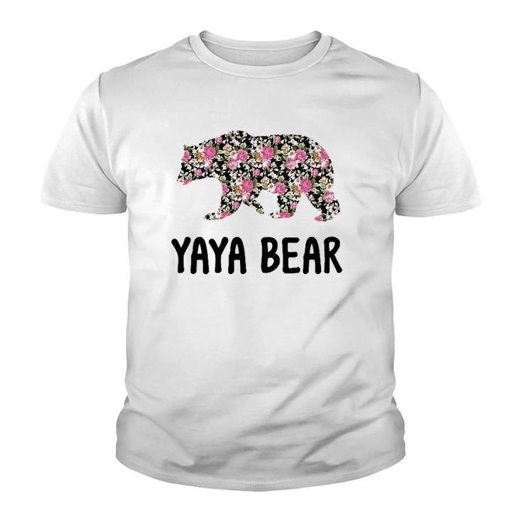 Yaya Bear Floral Grandmother Gift Youth T-shirt