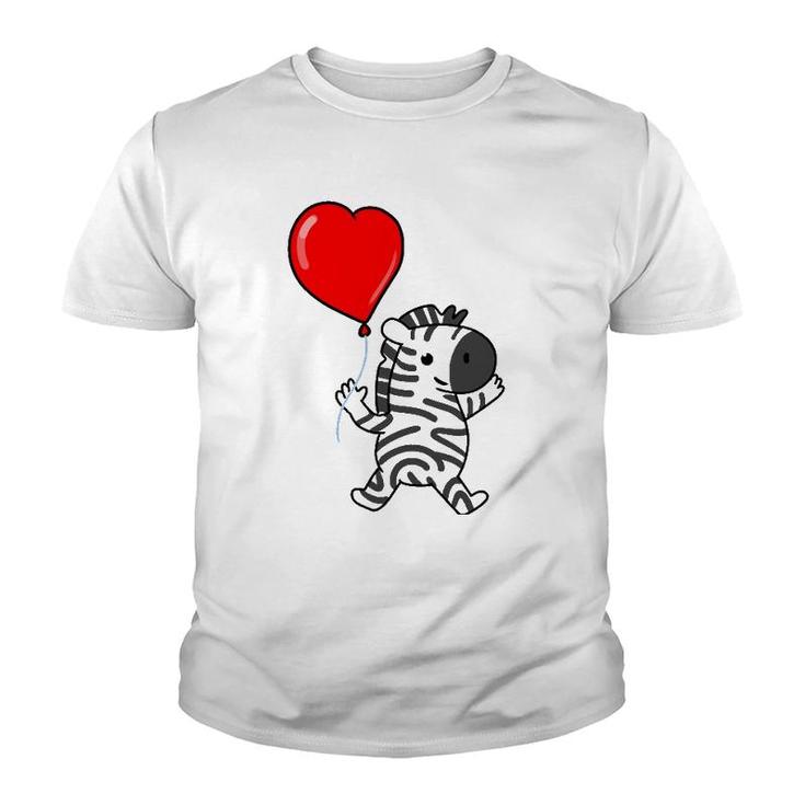 Zebra With Heart Balloon Valentines Day Zebra Youth T-shirt