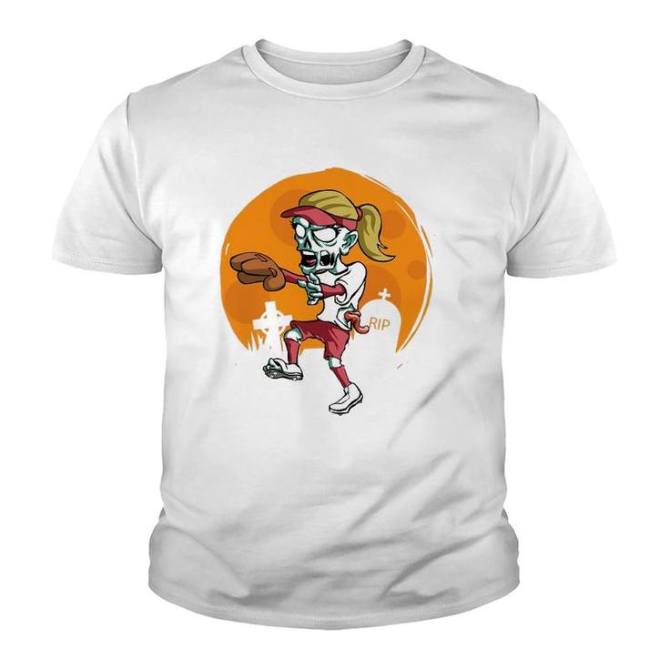 Zombie Softball Funny Sports Halloween Gift Youth T-shirt