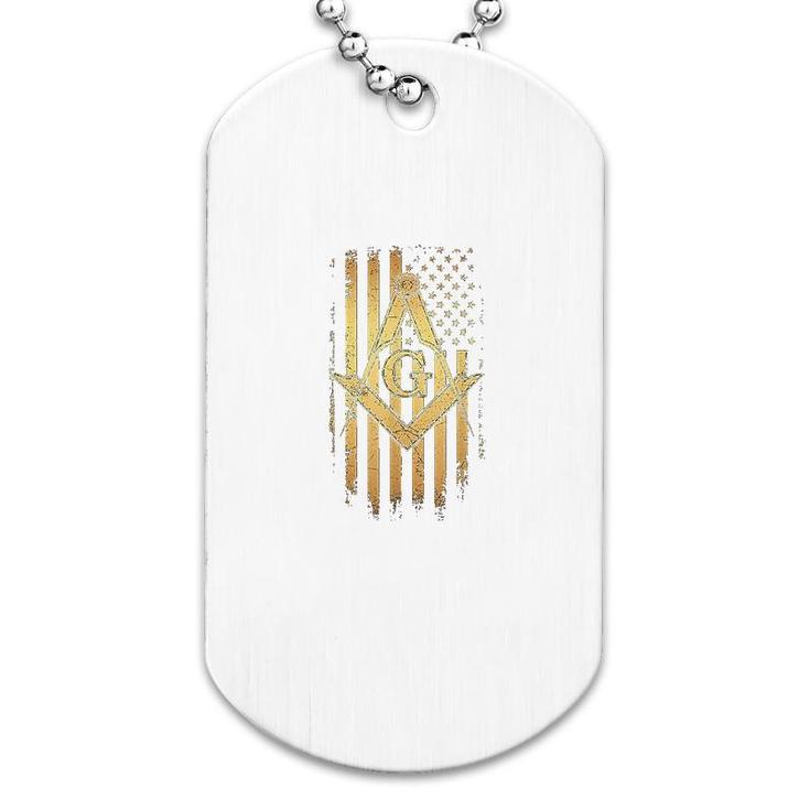 American Flag Square And Compass Dog Tag