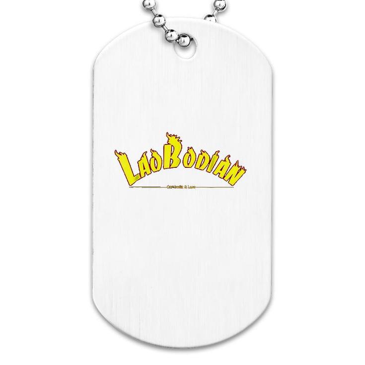 Cambodia Laos Flaming Text Laobodian Dog Tag