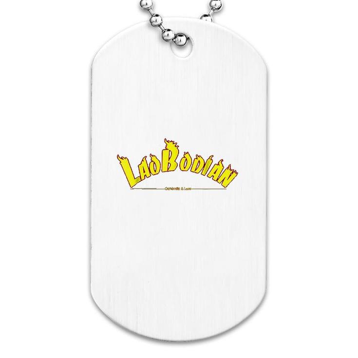 Cambodia Laos Flaming Text Laobodian Dog Tag