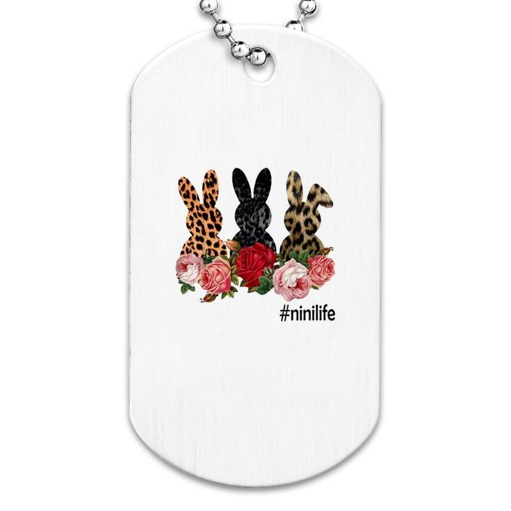 Cute Bunny Flowers Nini Life Happy Easter Sunday Floral Leopard Plaid Women Gift Dog Tag