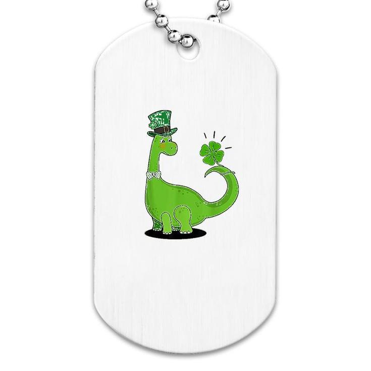 Dinosaur Shamrock St Patricks Day Dog Tag
