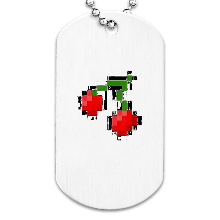 Pixel Cherries  8 Bit Video Game Graphic Dog Tag
