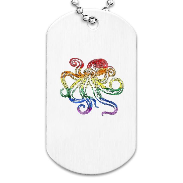 Rainbow Octopus Colorful Pride Dog Tag