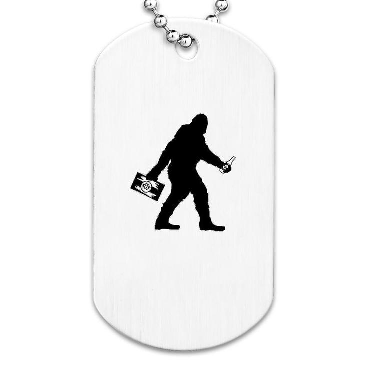 Sasquatch Bigfoot With Beer Funny Dog Tag