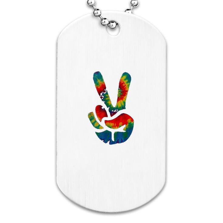 Tie Dye Peace Sign Hand Hippies V Dog Tag