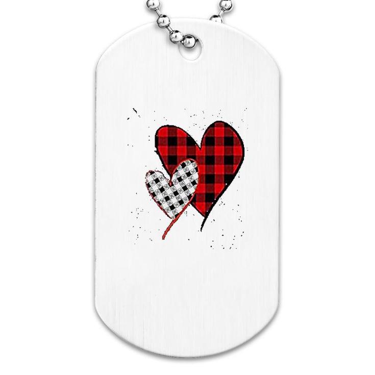 Valentines Day Buffalo Plaid Love Heart Print Graphic Casual Dog Tag
