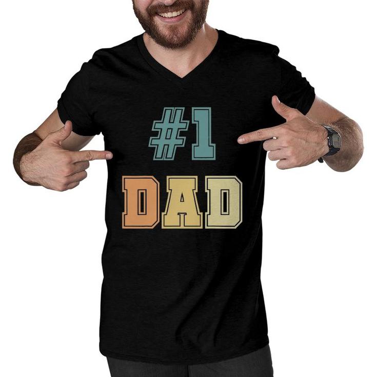 1 Dad Number One Dad Father's Day Vintage Style Men V-Neck Tshirt