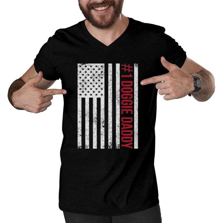 1 Doggie Daddy Father's Day Gift American Flag Men V-Neck Tshirt