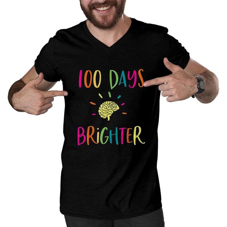100 Days Brighter 100th Day Of School Teachers Kids Great Gift Men V-Neck Tshirt