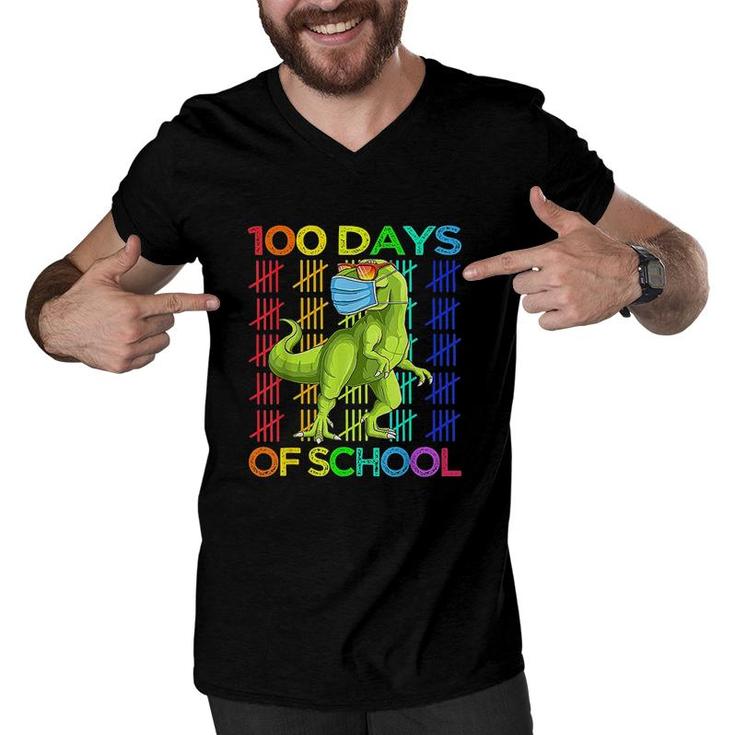 100 Days Of School Dinosaur Trex Wearing Smarter Kids  Men V-Neck Tshirt