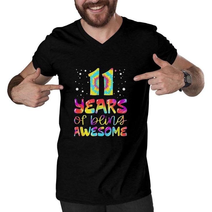 11 Years Of Being Awesome Tie Dye 11 Years Old 11th Birthday  Men V-Neck Tshirt