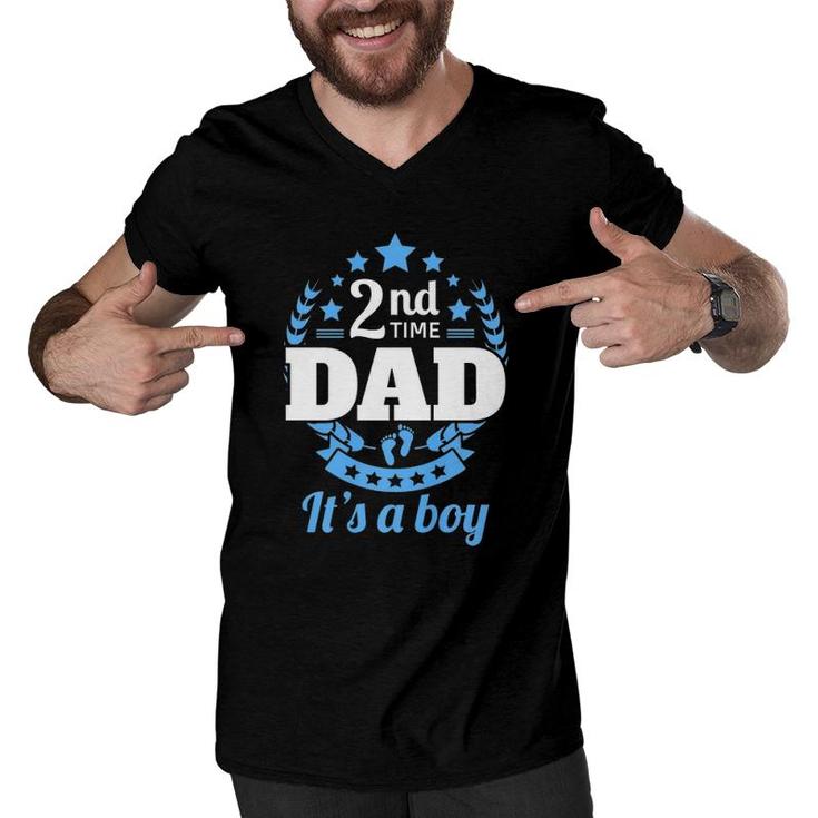 2Nd Time Dad It's A Boy Funny Dad Again Second Baby Announce  Men V-Neck Tshirt
