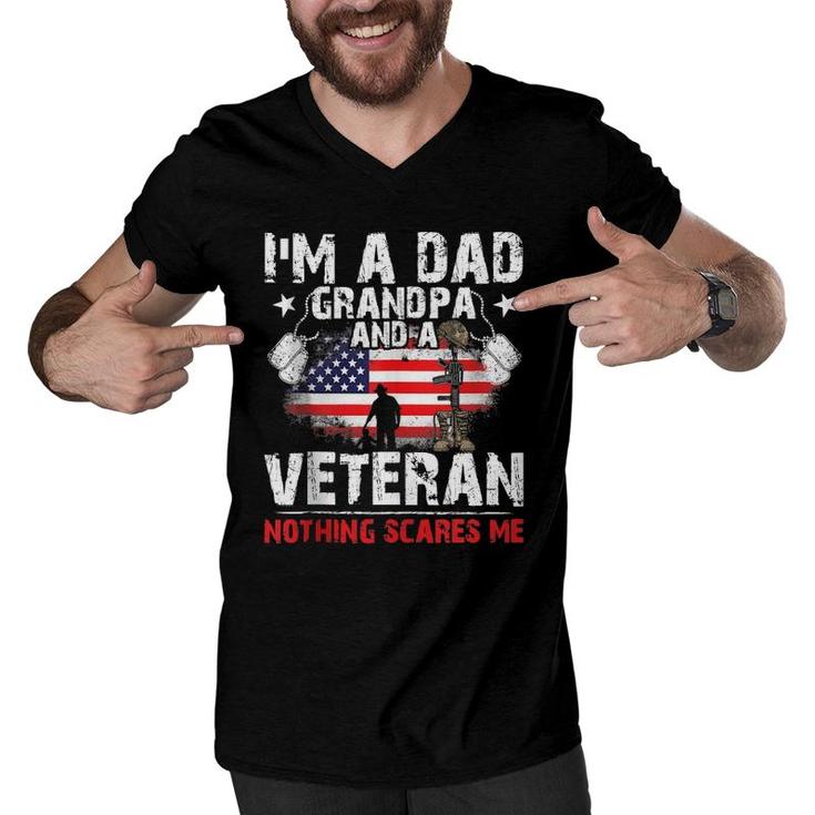 4Th Of July Usa Flag I'm A Dad Grandpa And A Veteran  Men V-Neck Tshirt