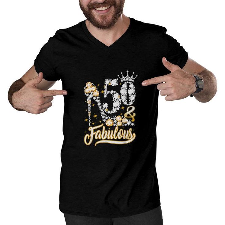 50 And Fabulous 50 Years Old 50th Birthday Diamond Crown Shoes  Men V-Neck Tshirt