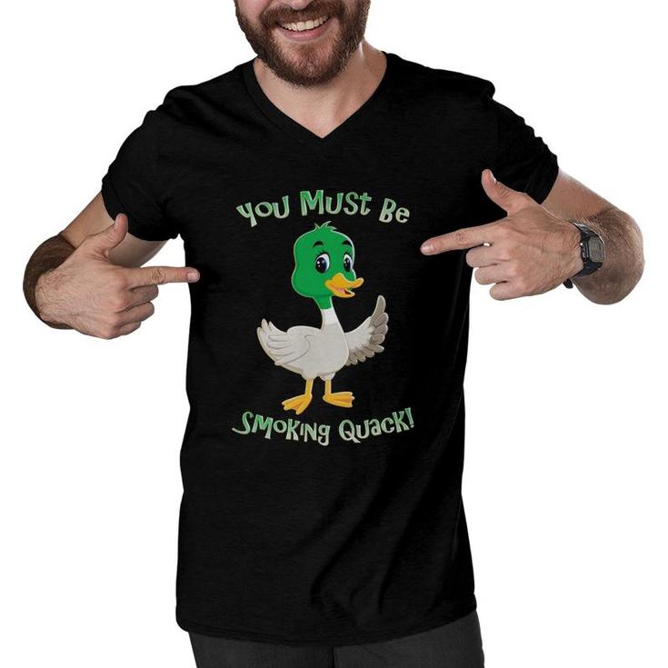 Adult Humor Duck Smoking Quack Pun Funny Dad Gifts Jokes Men V-Neck Tshirt