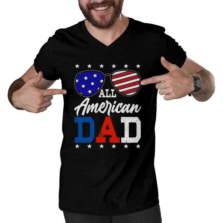 All American Dad 4Th Of July American Flag Sunglasses Usa Father's Day Men V-Neck Tshirt