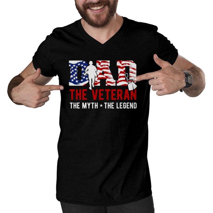 American Veteran Grandpa - Dad Veteran Myth Legend Men V-Neck Tshirt