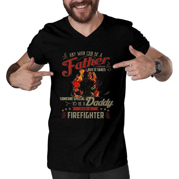 Any Man Can Be A Father Fireman Fathers Day Men V-Neck Tshirt