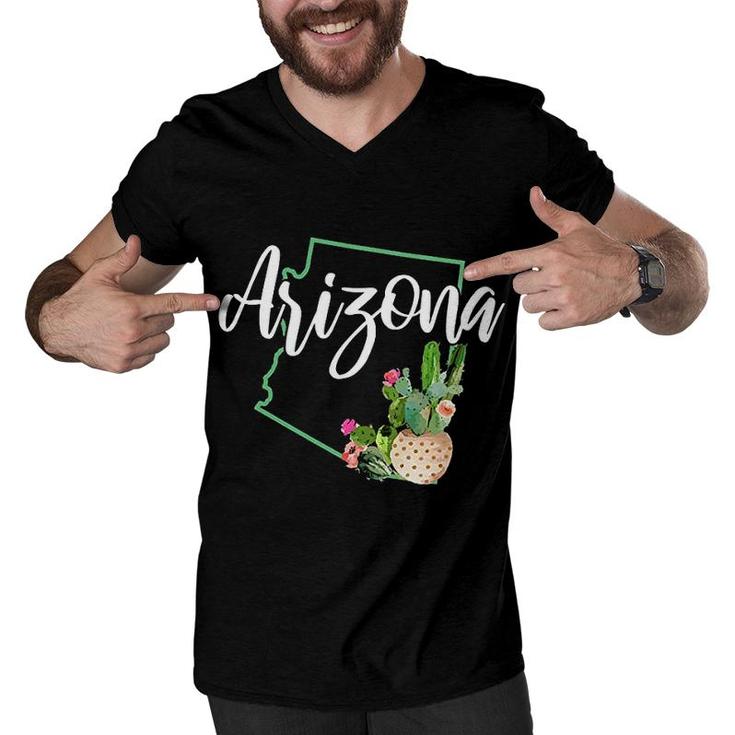 Arizona Pride State Map Cactus Vintage Arizona  Men V-Neck Tshirt