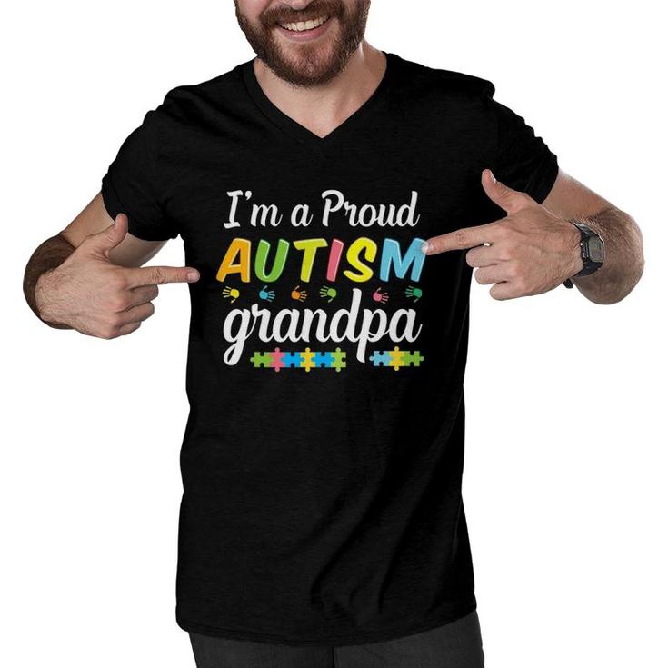 Autism Grandpa Awareness For I'm A Proud Grandfather Warrior Men V-Neck Tshirt