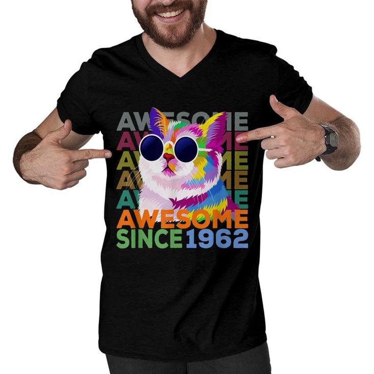Awesome Since 1962  Funny Cat Lover 60Th Birthday   Men V-Neck Tshirt