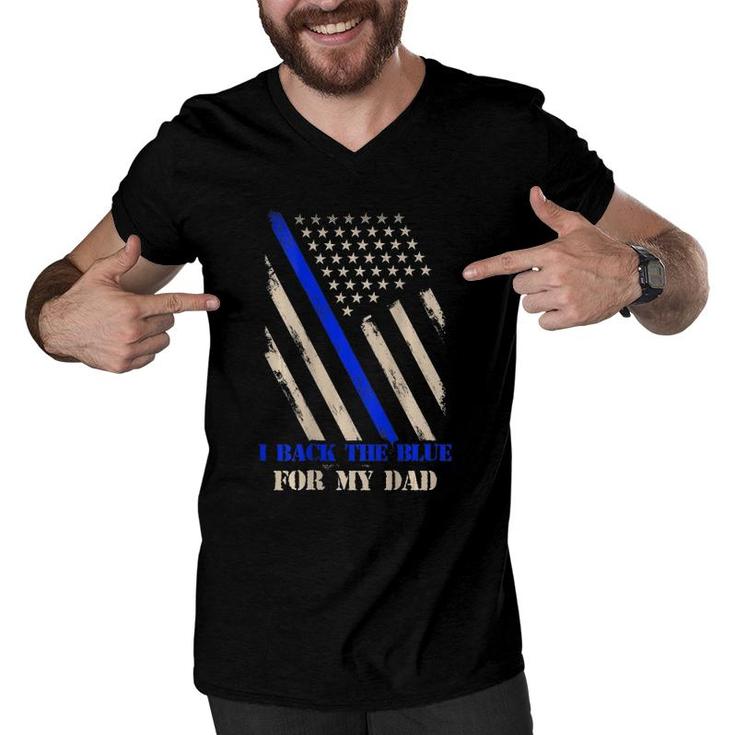 Back The Blue For My Dad Proud Police's Kids - Art On Back Men V-Neck Tshirt