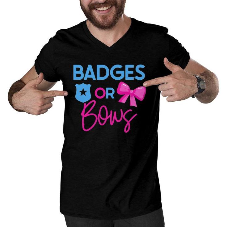 Badges Or Bows Gender Reveal Party Idea For Mom Or Dad Men V-Neck Tshirt