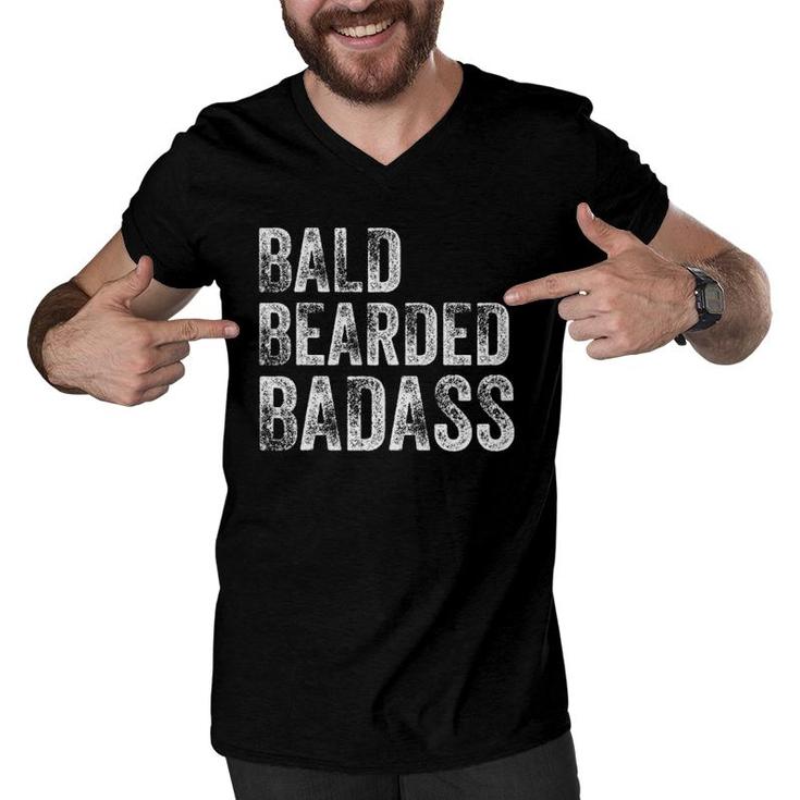 Bald Bearded Badass Bald Guy Dad Men V-Neck Tshirt