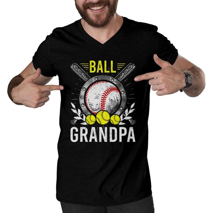 Ball Grandpa Baseball Lover Grandpa Father's Day Men V-Neck Tshirt