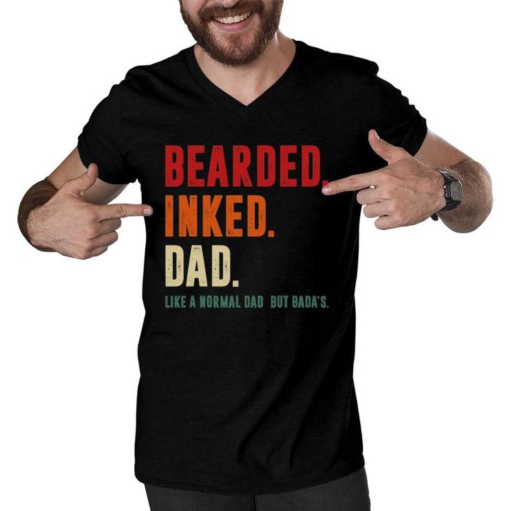 Bearded Inked Dad Like Normal Dad Grandparents Day Gift Men V-Neck Tshirt