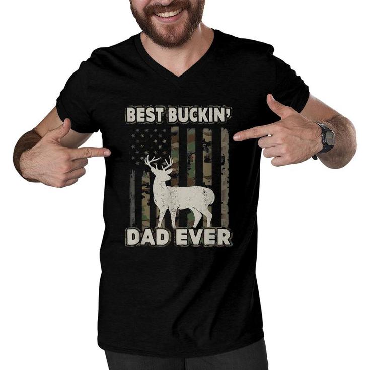 Best Buckin' Dad Ever Camo American Flag Hunter Men V-Neck Tshirt