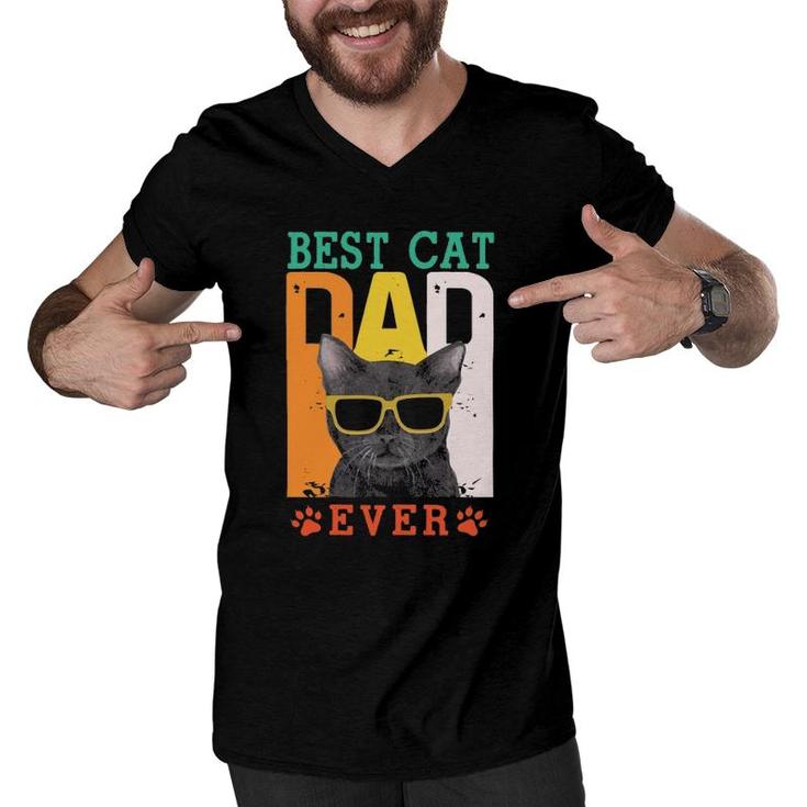 Best Cat Dad Ever Cat With Sunglasses Father's Day Dog Paw Retro Men V-Neck Tshirt
