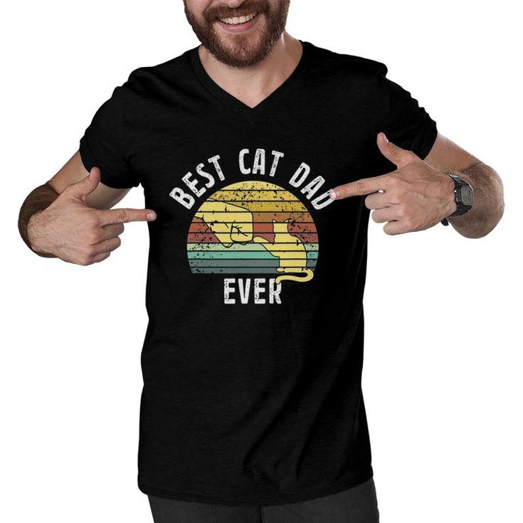 Best Cat Dad Ever Father's Day Retro Sun Cats Lovers Men V-Neck Tshirt