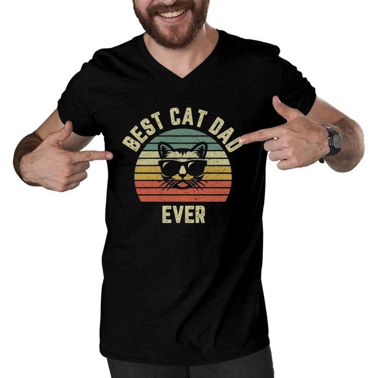 Best Cat Dad Ever Gift Idea Vintage Cat Guy Men V-Neck Tshirt