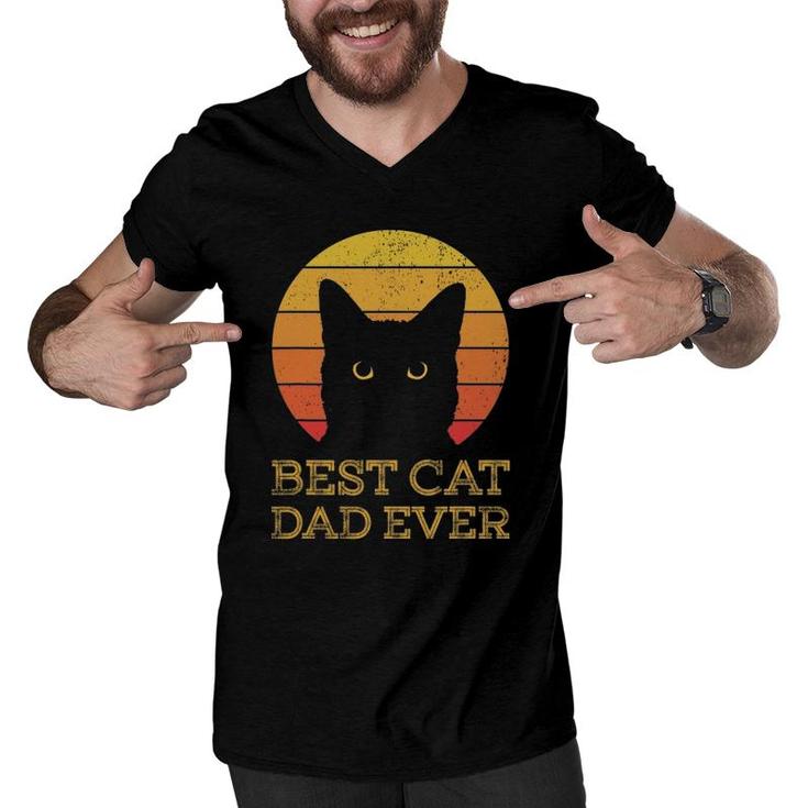 Best Cat Dad Ever Vintage Funny Cat Daddy Father's Day Men V-Neck Tshirt
