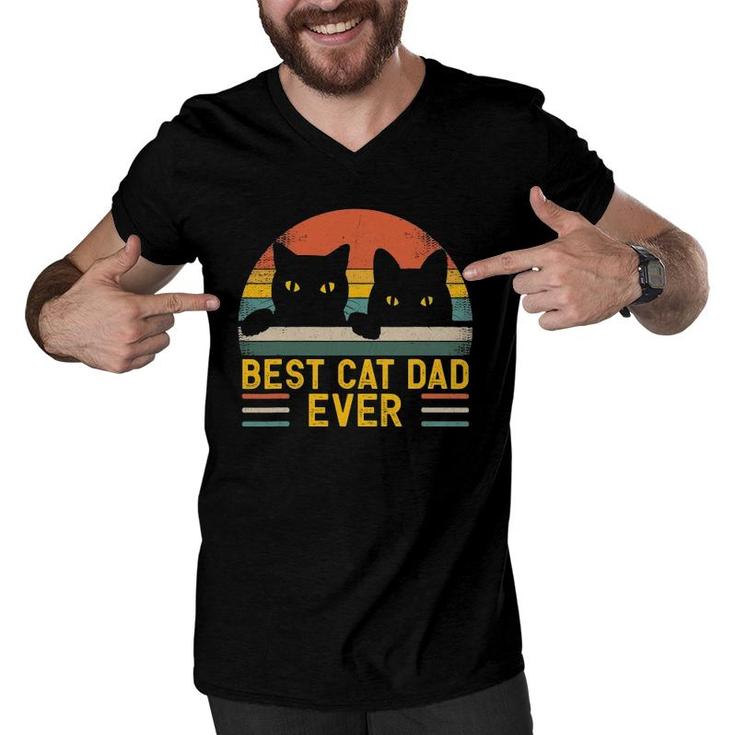 Best Cat Dad Ever Vintage Retro Style Black Cats Lover Men V-Neck Tshirt