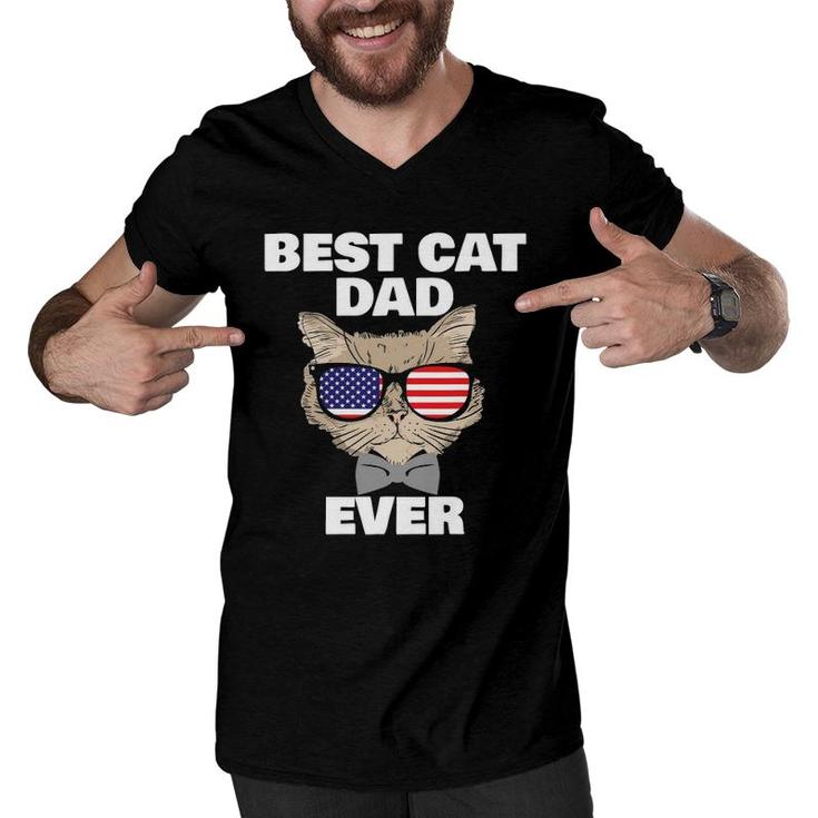 Best Cat Dad Fathers Day Men Daddy Papa Cat With Sunglasses Men V-Neck Tshirt