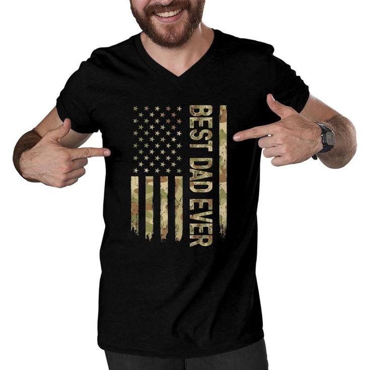 Best Dad Ever Us American Flag Camo Father's Day Men V-Neck Tshirt