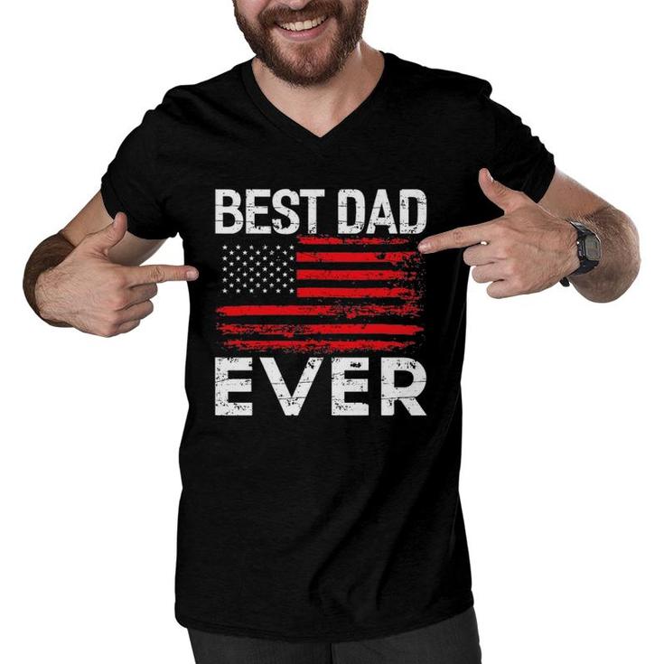 Best Dad Ever With Us American Flag Men V-Neck Tshirt