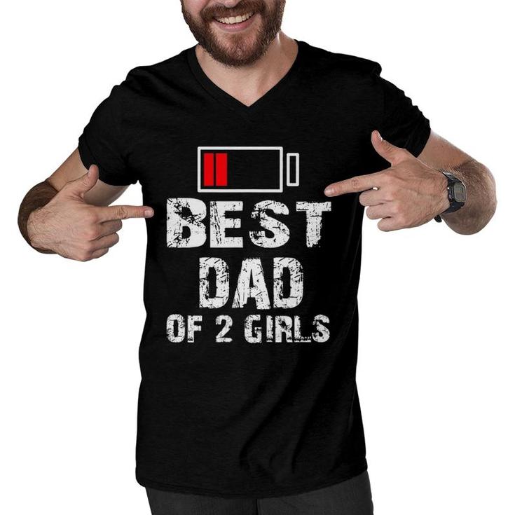 Best Dad Of 2 Girls Fathers Day Men V-Neck Tshirt