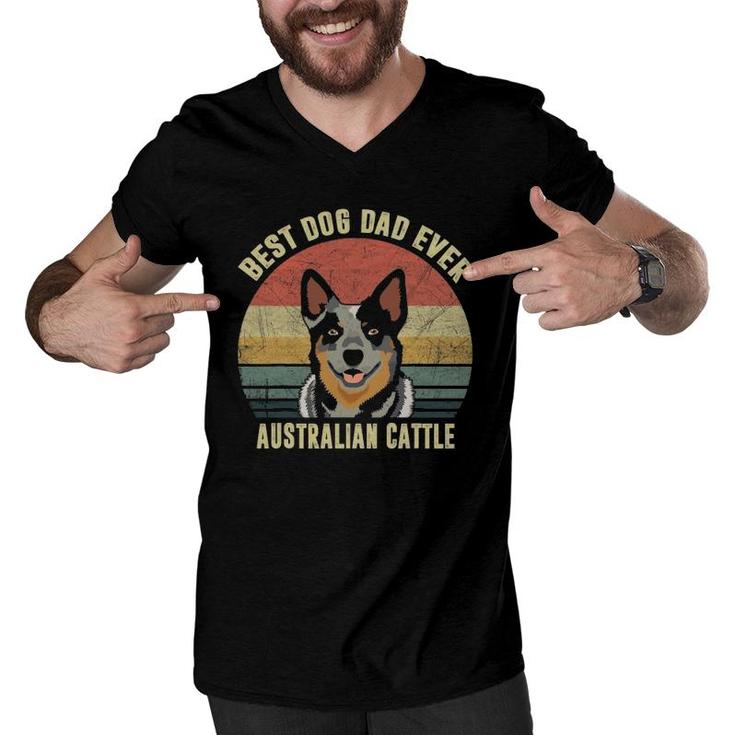 Best Dog Dad Ever Vintage Australian Cattle Dog Puppy Lover Men V-Neck Tshirt