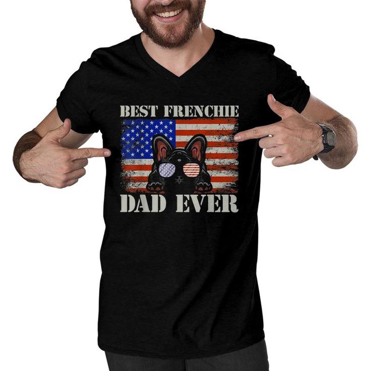 Best Frenchie Dad Ever Us Flag Dog Animal French Bulldog Men V-Neck Tshirt