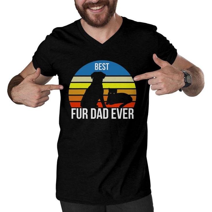 Best Fur Dad Ever Vintage Retro Dog And Cat Owner Funny Men V-Neck Tshirt