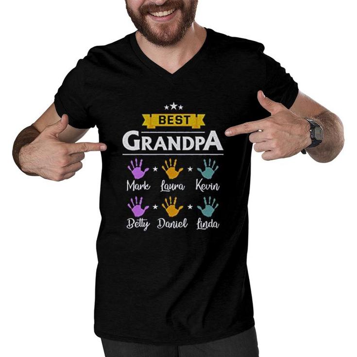 Best Grandpa With Grandchilds Handprint Men V-Neck Tshirt
