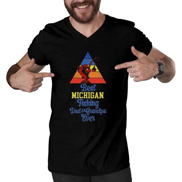 Best Michigan Fishing Dad And Grandpa Ever Fishing Michigan Men V-Neck Tshirt