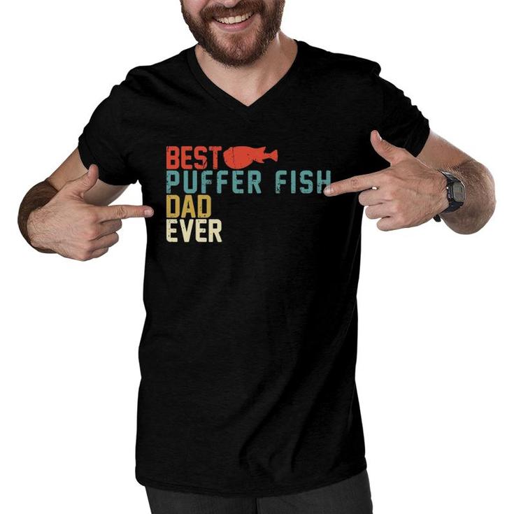 Best Puffer Fish Dad Ever Retro Vintage Men V-Neck Tshirt
