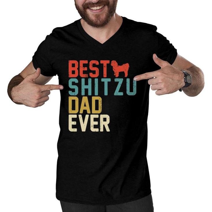 Best Shitzu Dad Ever  Retro Vintage Men V-Neck Tshirt